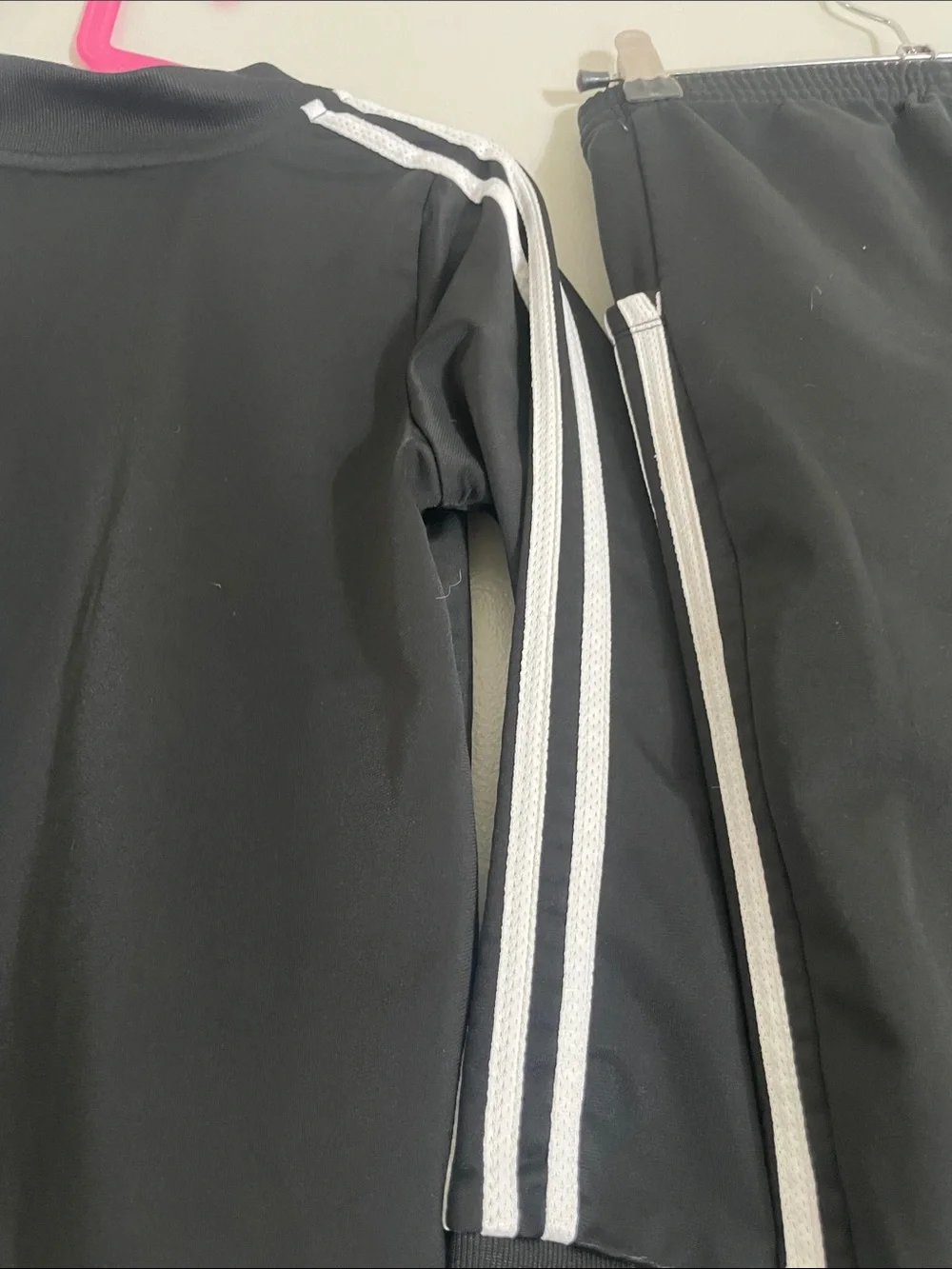 adidas Black & White Three-Stripe Track Jacket and Pants